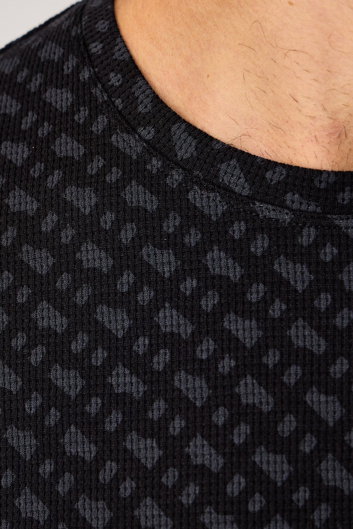 Zgornji del pižame z dolgimi rokavi moški z bombažem WaffleAOP LS-Shirt BOSS črna 50571392