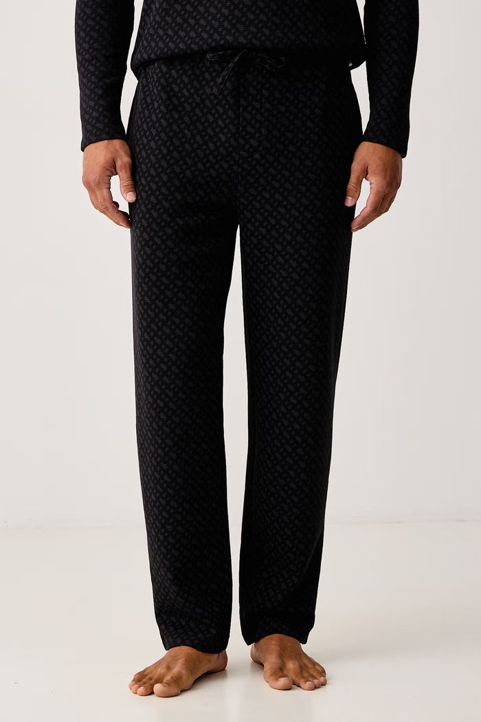 BOSS Spodnji del pižame moški z bombažem WaffleAOP Pants črna 50571378
