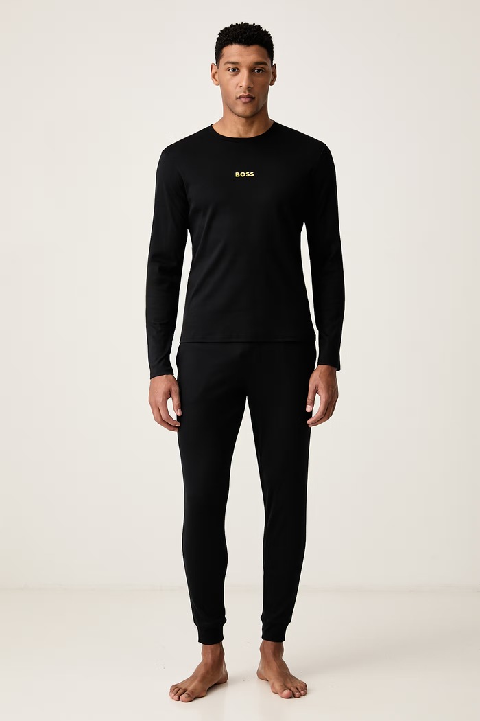 BOSS Pyžamo pánske bavlnené Xmas Long Set čierna 50571089