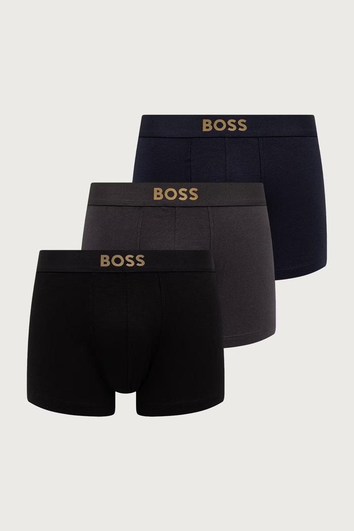 BOSS Bokserki męskie bawełniane z elastanem Trunk 3P Gold Logo 3-pack czarny 50570030
