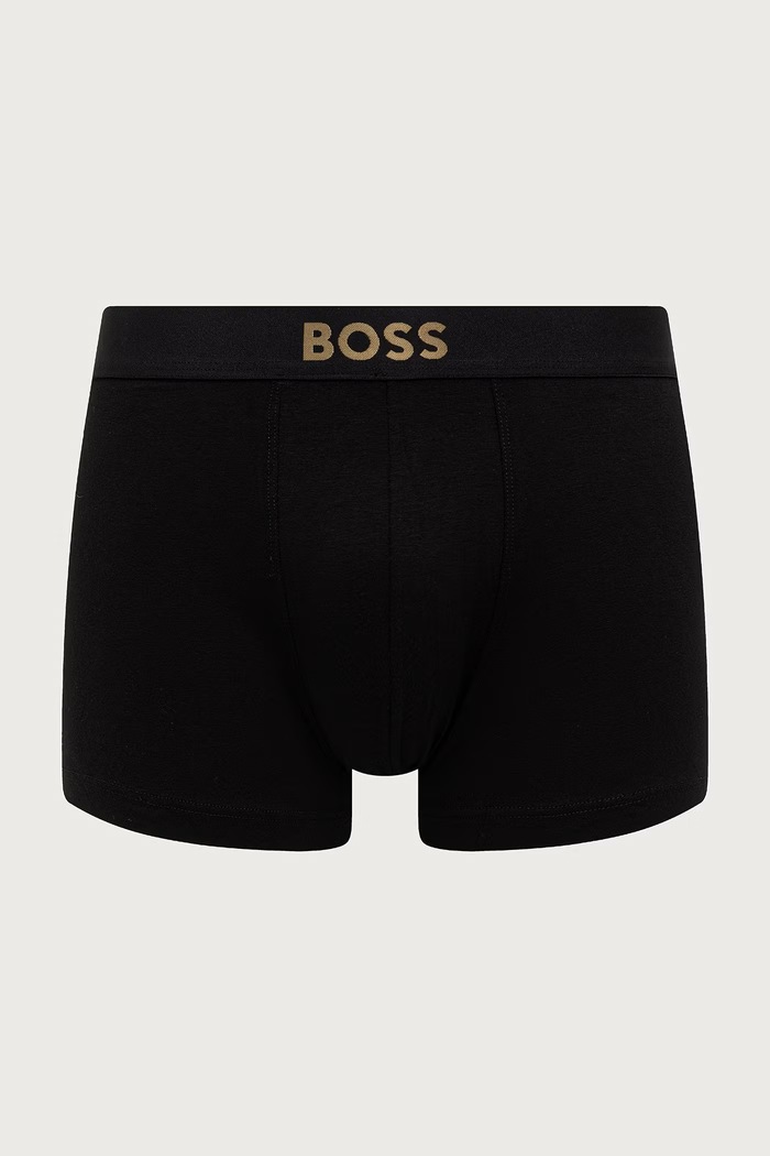 BOSS Bokserki męskie bawełniane z elastanem Trunk 3P Gold Logo 3-pack 50570030 czarny AW26