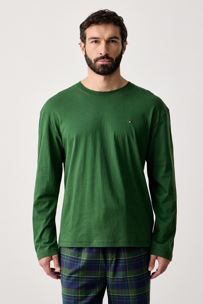Oblačila Tommy Hilfiger Dvodelna pižama moška bombažna UM0UM04044 zelena