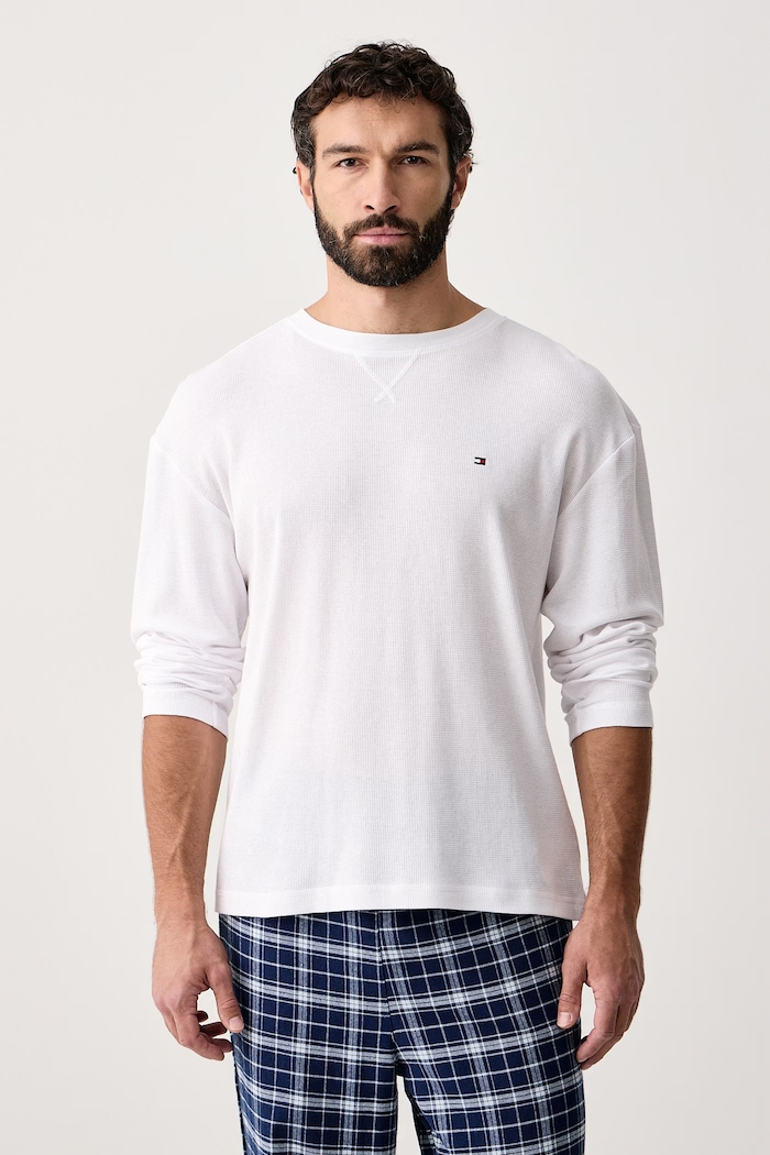 Oblačila Tommy Hilfiger Dvodelna pižama moška bombažna UM0UM04018 bela