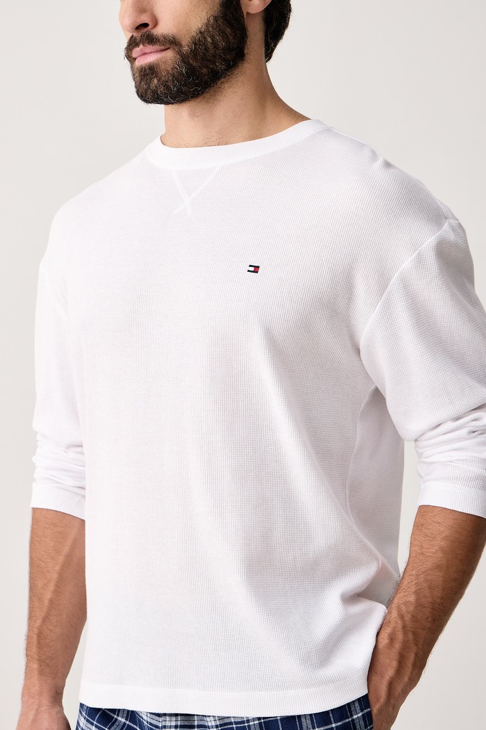 Dvodelna pižama moška bombažna Tommy Hilfiger bela UM0UM04018
