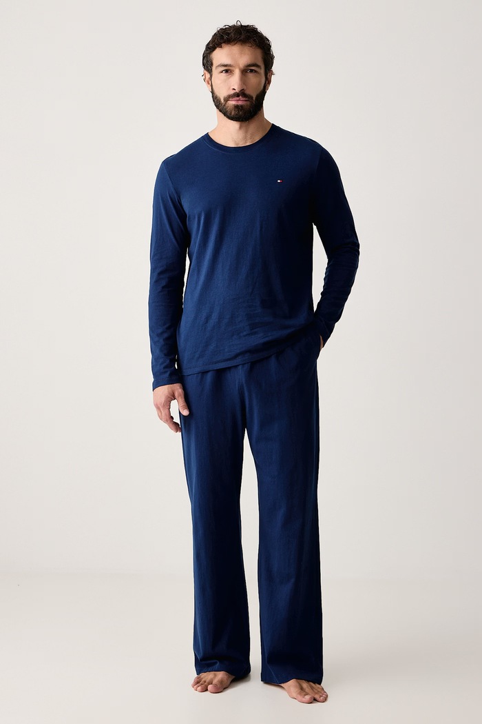 Tommy Hilfiger Spodnie piżamowe męskie bawełniane UM0UM04015 niebieski AW26