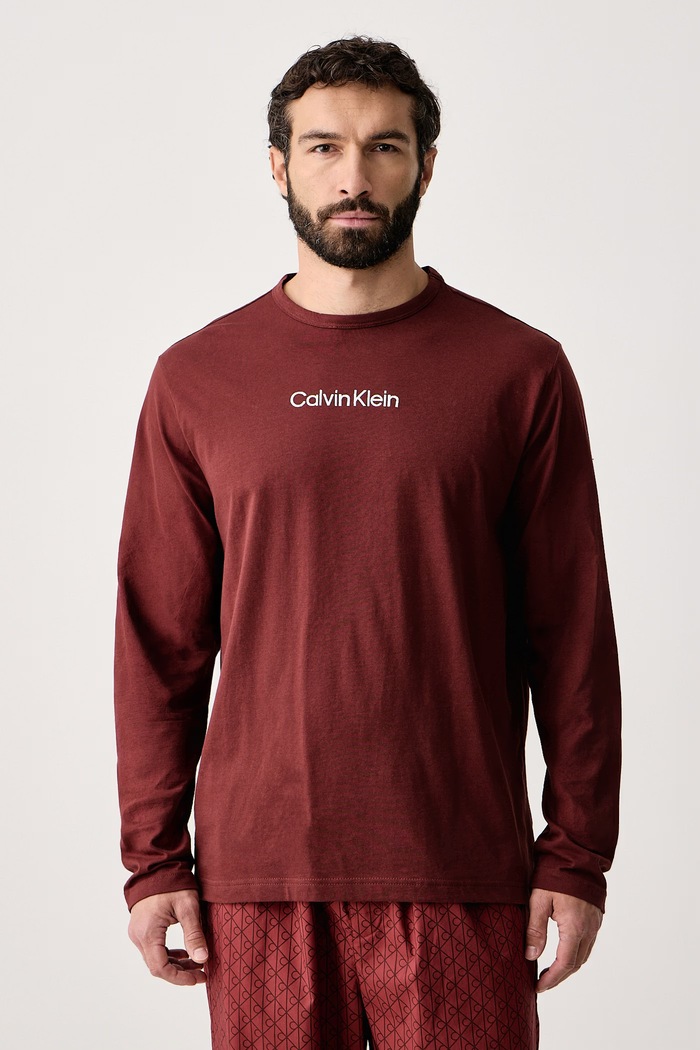 Дрехи Calvin Klein Underwear Пижама от две части мъжка от памук LV00NM3084 кафяв