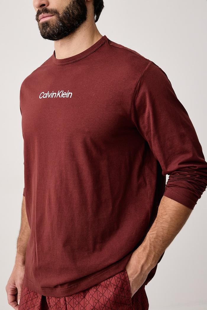 Пижама от две части мъжка от памук Calvin Klein Underwear кафяв LV00NM3084
