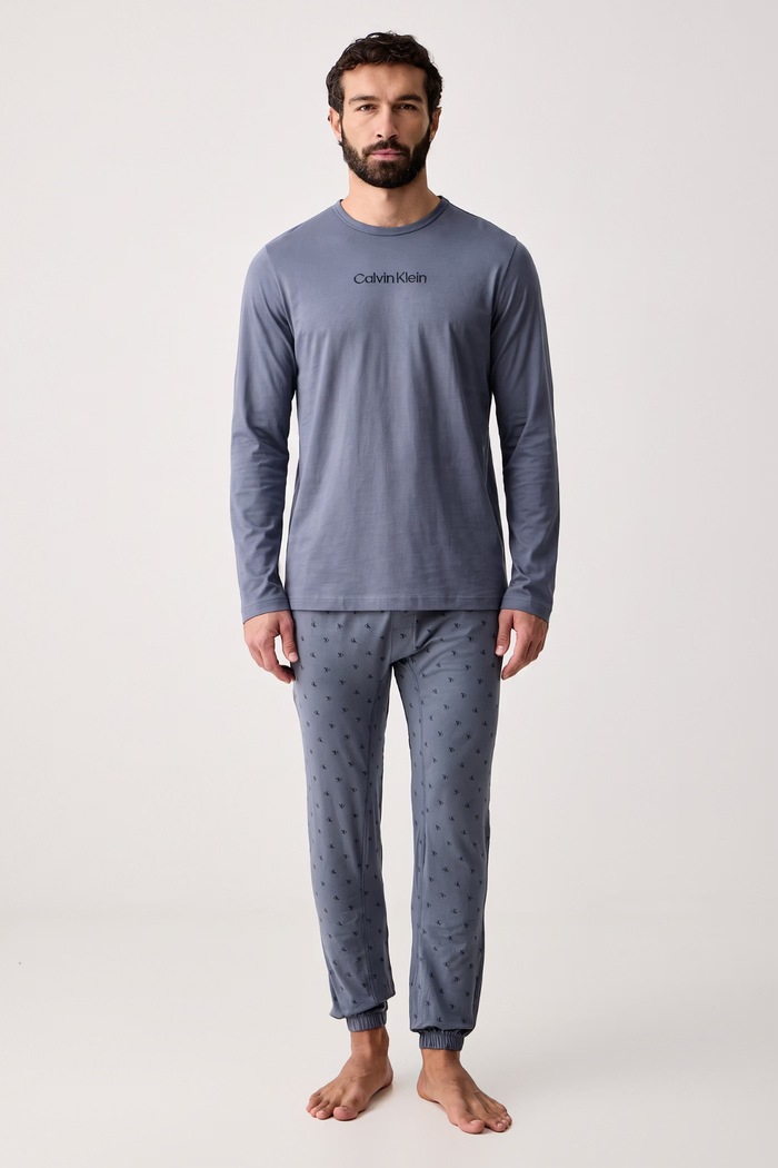 Calvin Klein Underwear Пижама от две части мъжка от памук син LV00NM3080