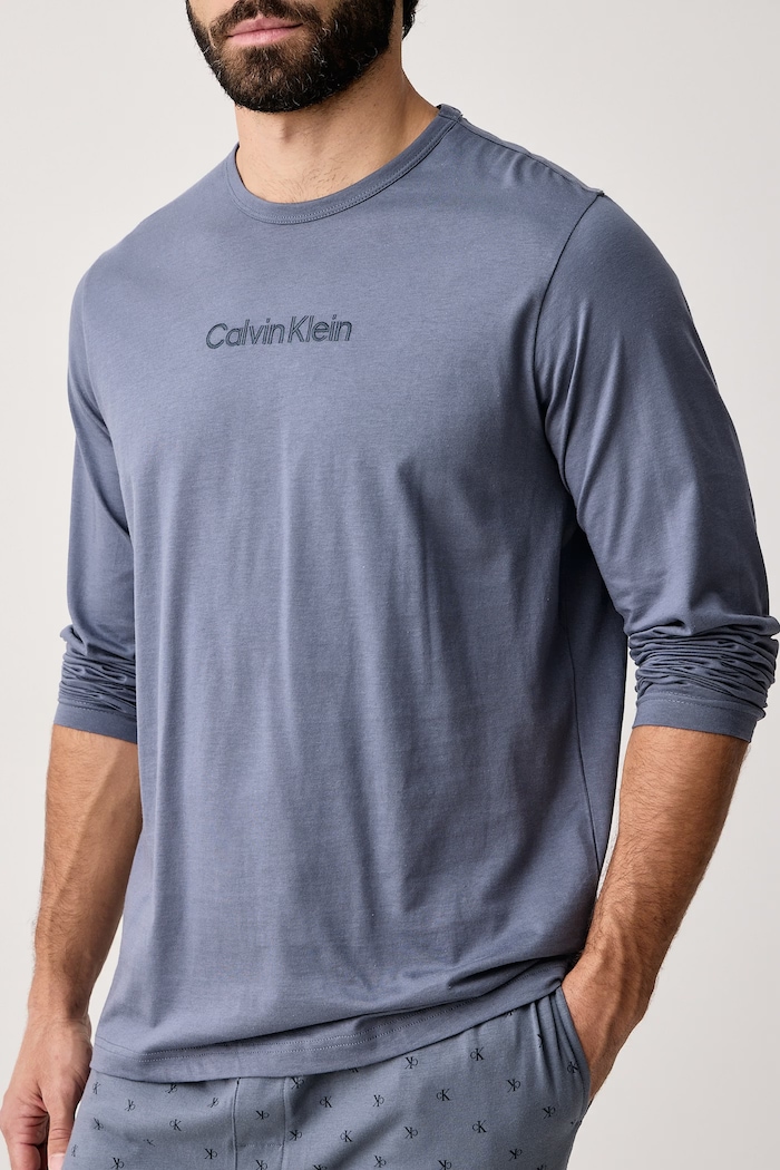 Пижама от две части мъжка от памук Calvin Klein Underwear син LV00NM3080