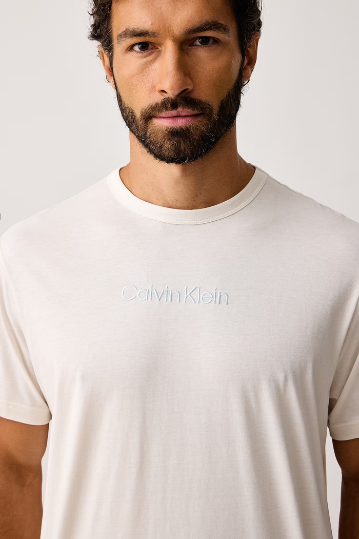 Dvodelna pižama moška bombažna Calvin Klein Underwear LV00NM2903 bež
