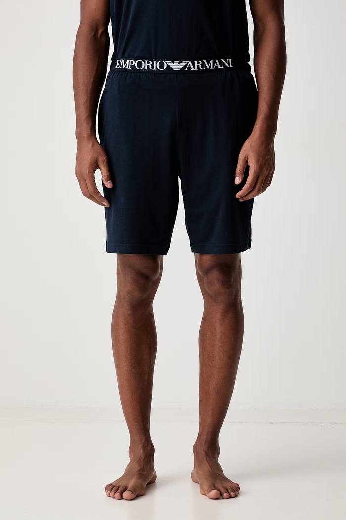 Odzież Emporio Armani Underwear piżama dwuczęściowa męska bawełniana z elastanem EM000400.AF25017 granatowy
