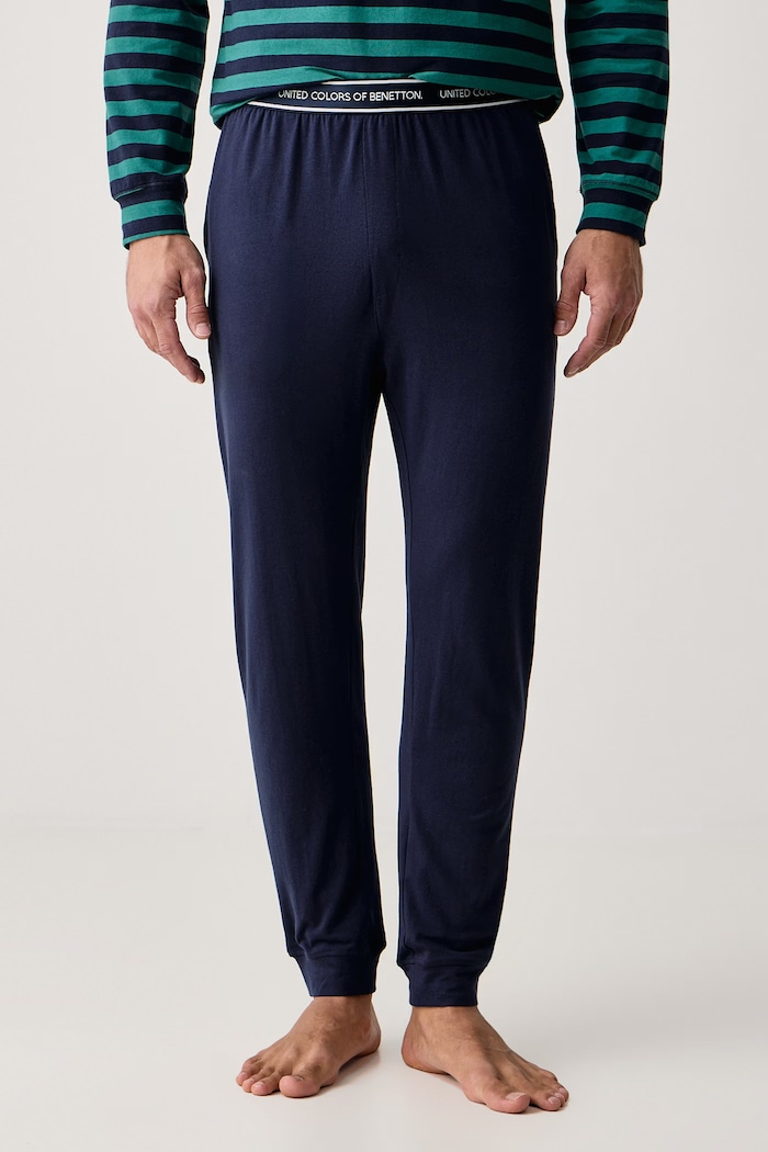 Piżama dwuczęściowa męska bawełniana z elastanem United Colors of Benetton 3G684P039 granatowy