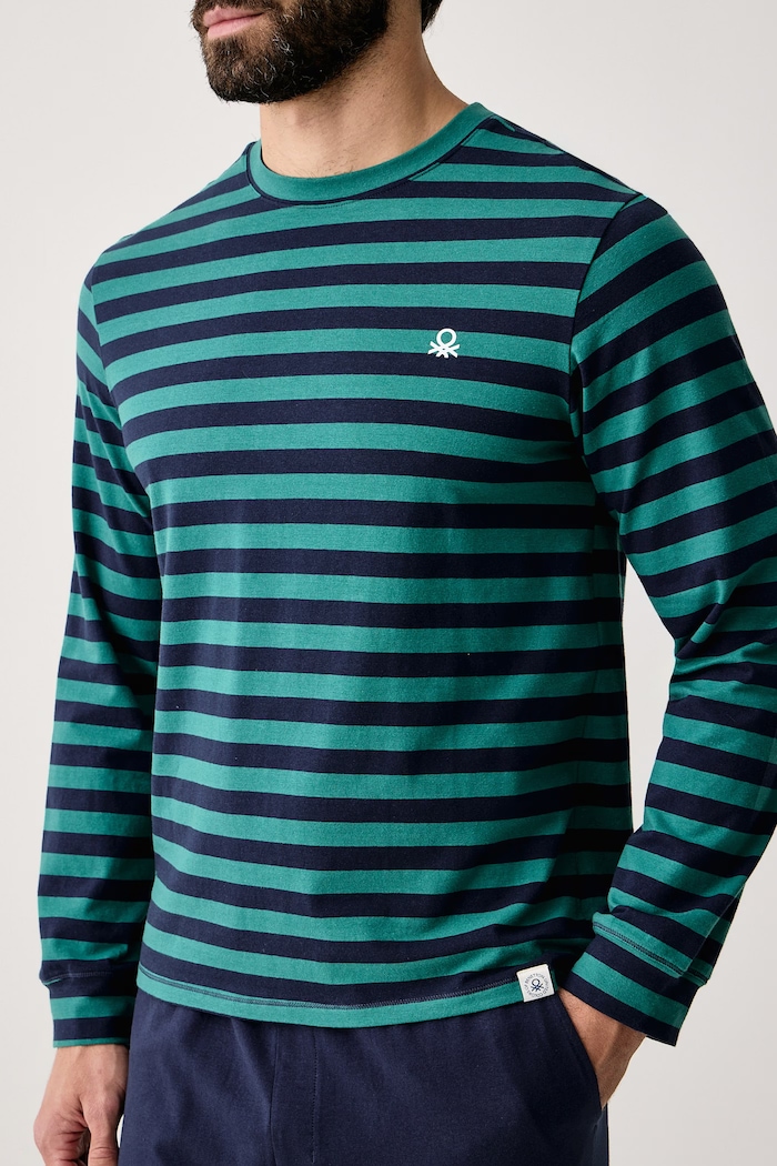 Piżama dwuczęściowa męska bawełniana z elastanem United Colors of Benetton granatowy 3G684P039