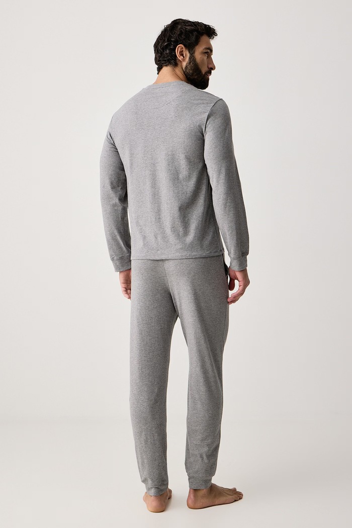 United Colors of Benetton Пижама от две части мъжка от памук с еластан 3G684P039 сив AW26