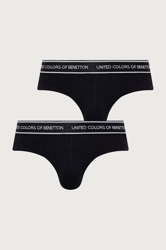 United Colors of Benetton Slipy męskie bawełniane z elastanem 2-pack czarny 3G682S00N