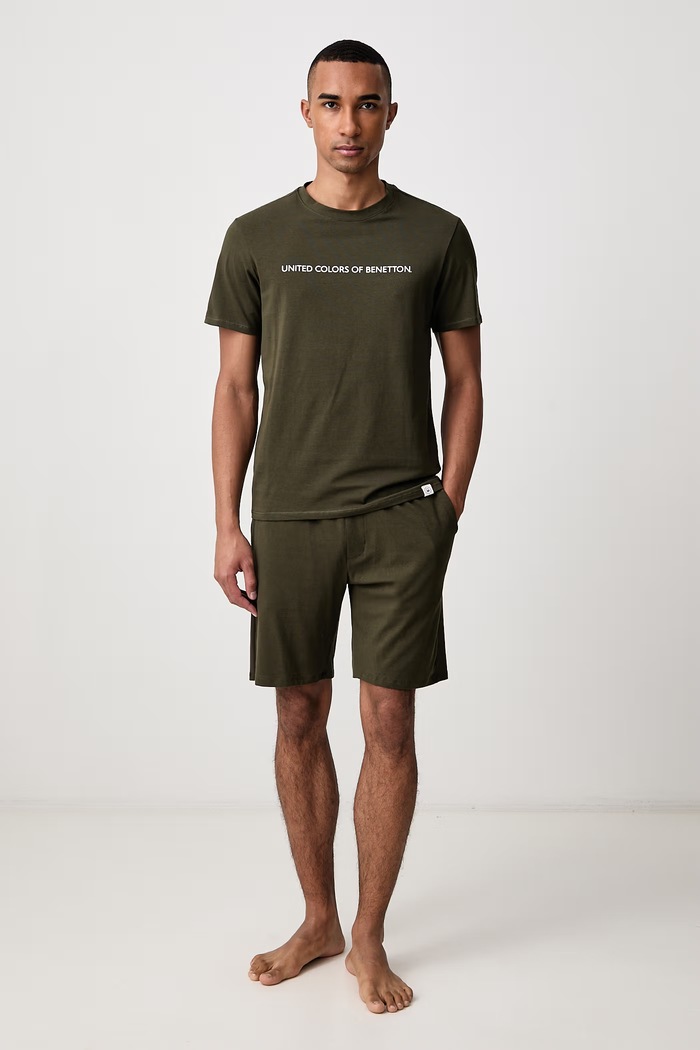 United Colors of Benetton Dvoudílné pyžamo pánské bavlněné s elastanem 3G684P038 zelená AW26