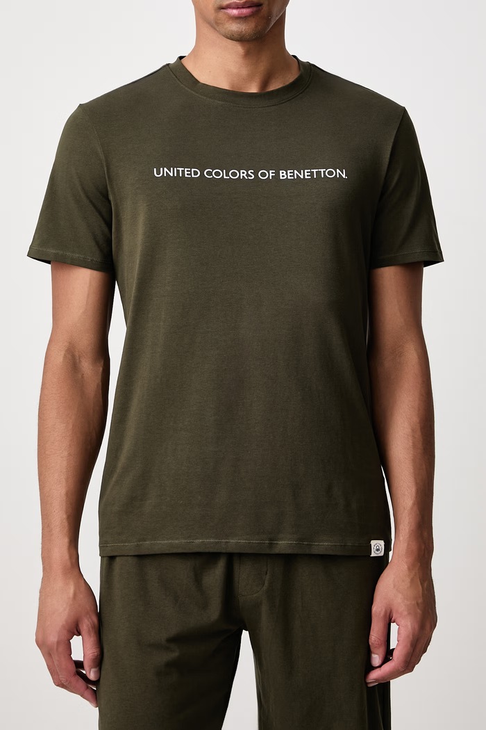 Dvoudílné pyžamo pánské bavlněné s elastanem United Colors of Benetton zelená 3G684P038