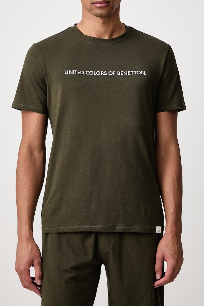 Dvoudílné pyžamo pánské bavlněné s elastanem United Colors of Benetton zelená 3G684P038