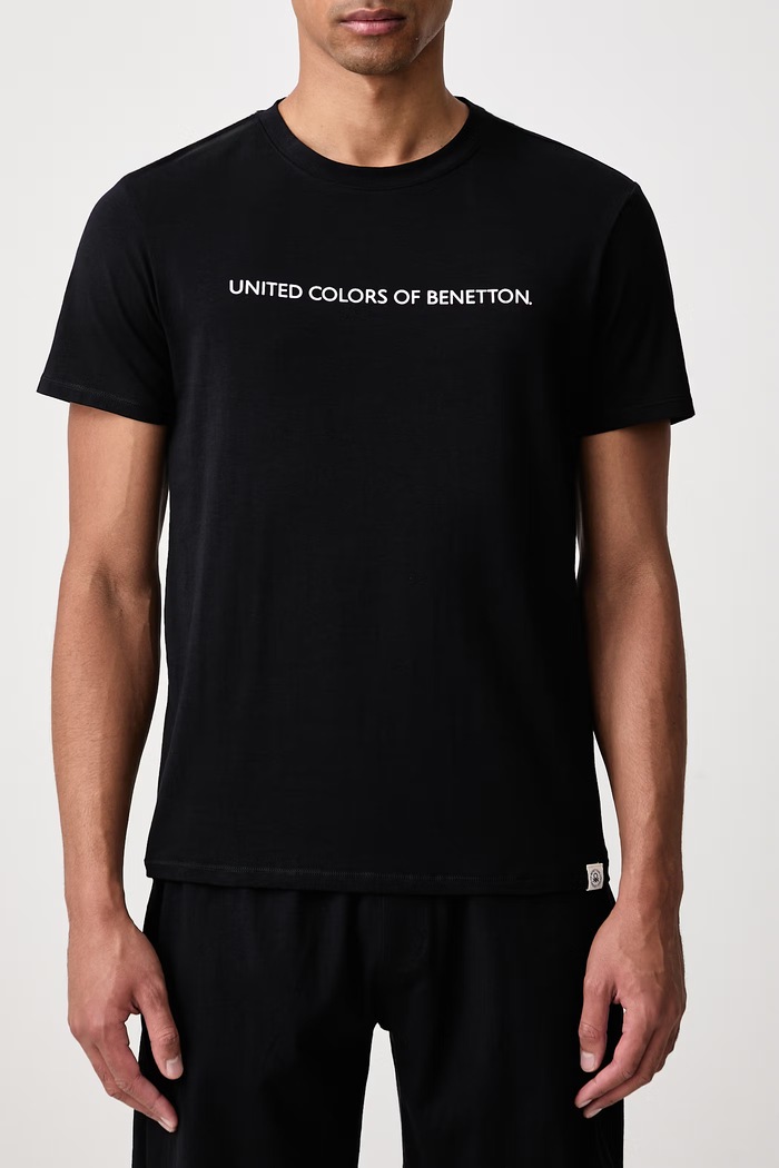 Dvoudílné pyžamo pánské bavlněné s elastanem United Colors of Benetton 3G684P038 černá