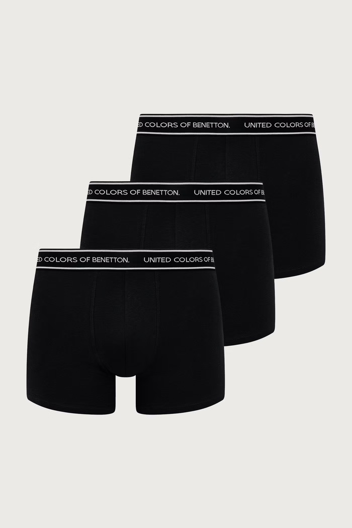 United Colors of Benetton Přiléhavé boxerky pánské bavlněné s elastanem 3-pack černá 3G682X01T