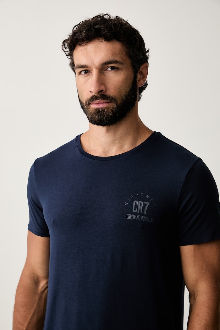 CR7 Cristiano Ronaldo piżama dwuczęściowa męska z modalem x MODAL CONCEPT granatowy 8736.4107.1556