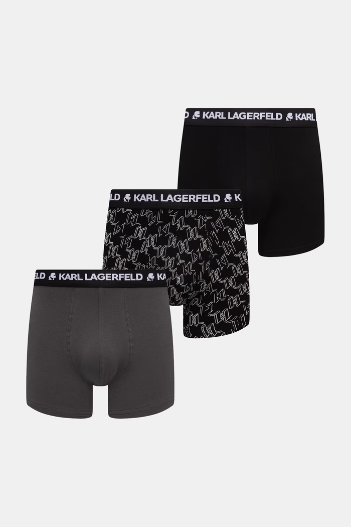 Karl Lagerfeld priliehavé boxerky pánske bavlnené s elastanom MONOGRAM 3-pak čierna B3M47030