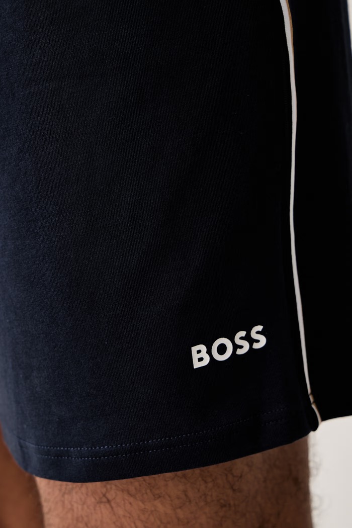 Пижамные шорты мужские из хлопка с эластаном Unique Shorts BOSS 50566956 тёмно-синий