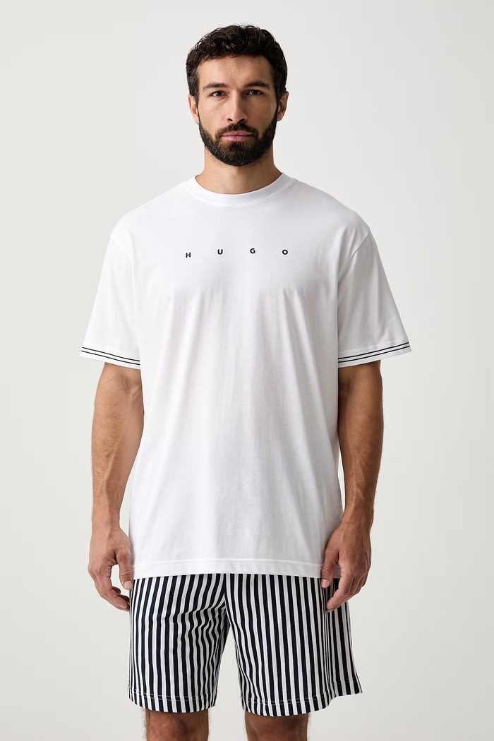 HUGO пижама от две части мъжка от памук COASTA SHORT SET бял 50566115