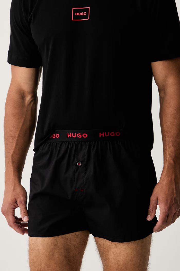 HUGO pijama din două piese pentru bărbați cu bumbac SOREN SHORT SET 50575408 negru AW26