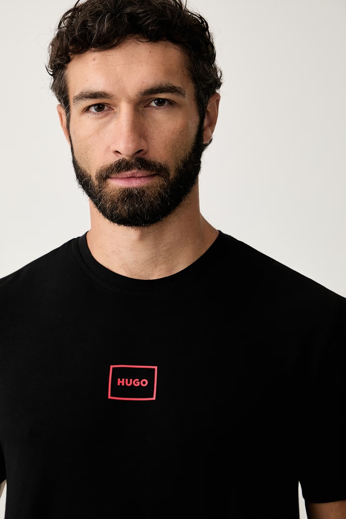 HUGO pijama din două piese pentru bărbați cu bumbac SOREN SHORT SET negru 50575408
