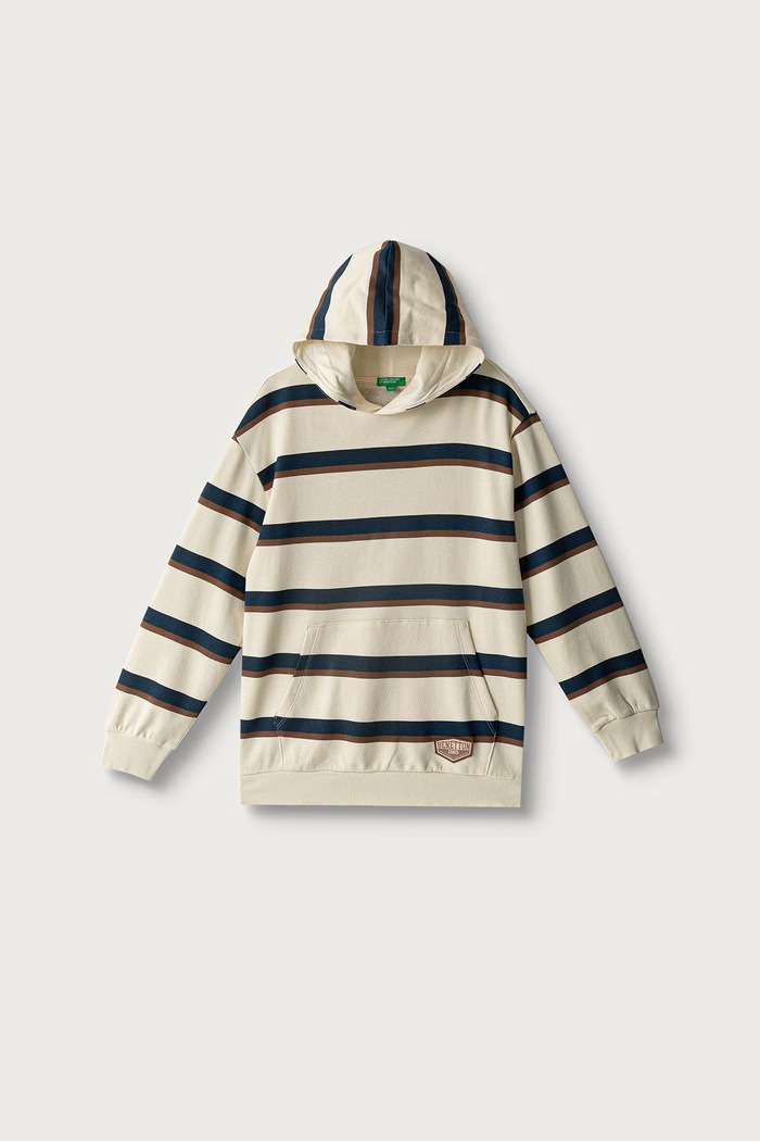 United Colors of Benetton Bluza z kapturem dziecięca bawełniana beżowy 3KHYC205W.G.Seasonal