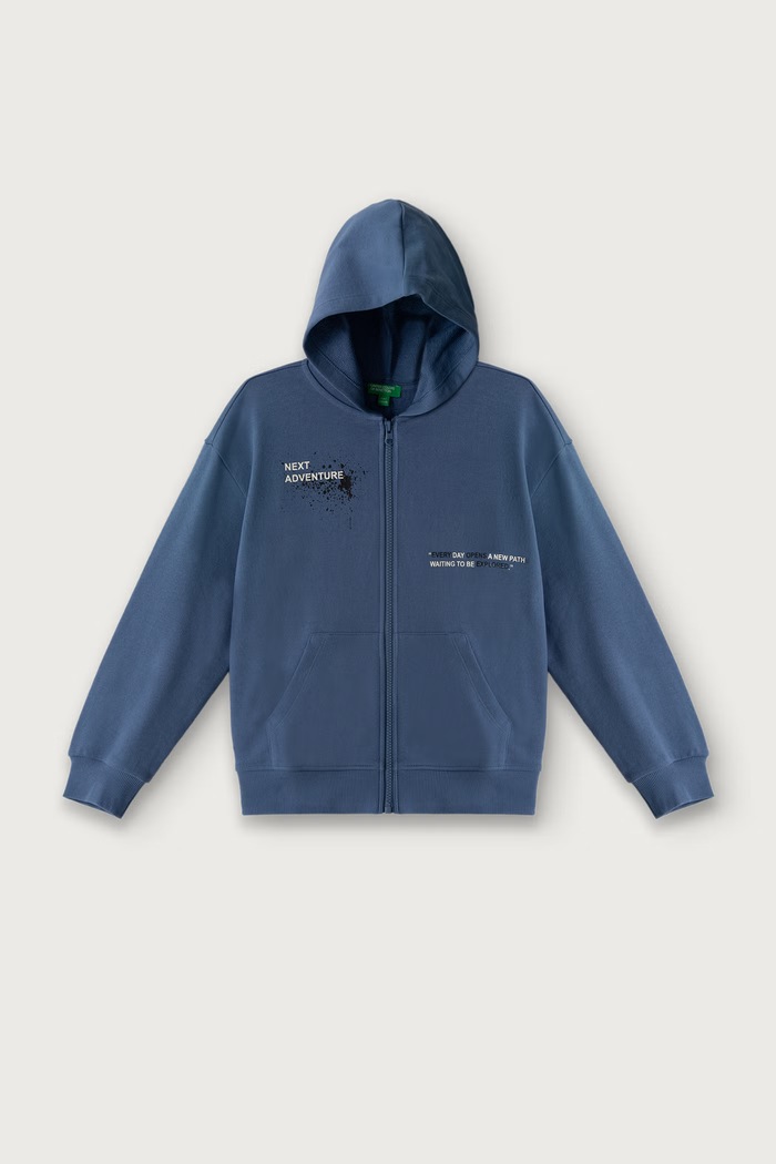 United Colors of Benetton Bluza rozpinana z kapturem dziecięca bawełniana niebieski 3J68C506F.G.Seasonal