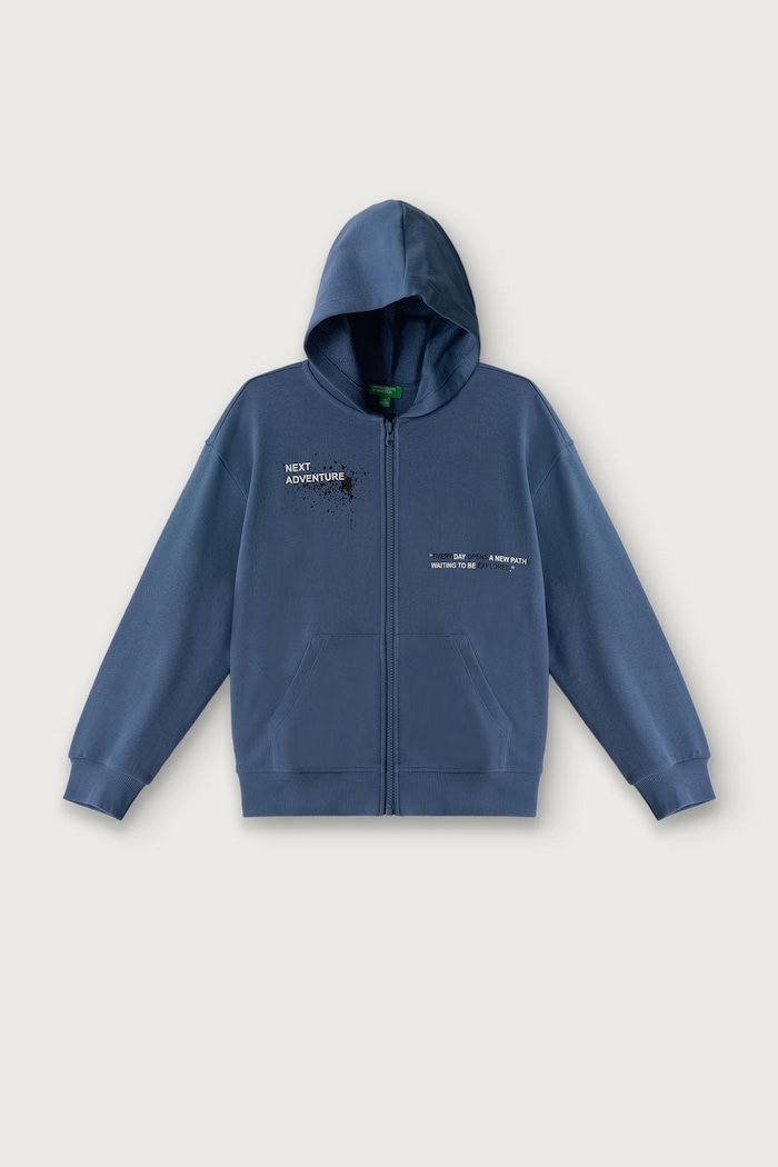 United Colors of Benetton Bluza rozpinana z kapturem dziecięca bawełniana niebieski 3J68C506F.G.Seasonal