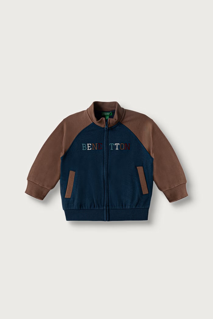 United Colors of Benetton Mikina na zips detská bavlnená tmavomodrá 3J70G504I.P.Seasonal