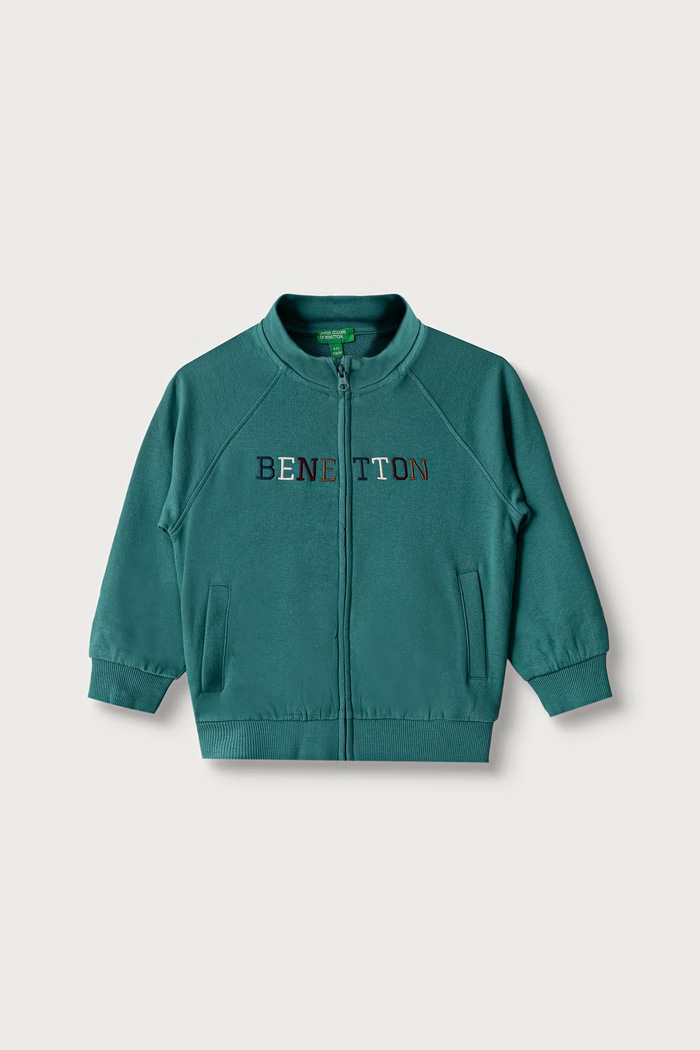 United Colors of Benetton Mikina na zips detská bavlnená tyrkysová 3J70G504I.P.Seasonal