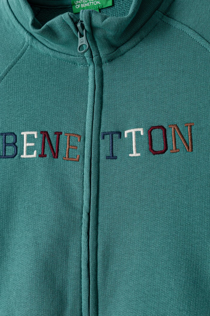 Chlapec United Colors of Benetton Mikina na zips detská bavlnená 3J70G504I.P.Seasonal tyrkysová
