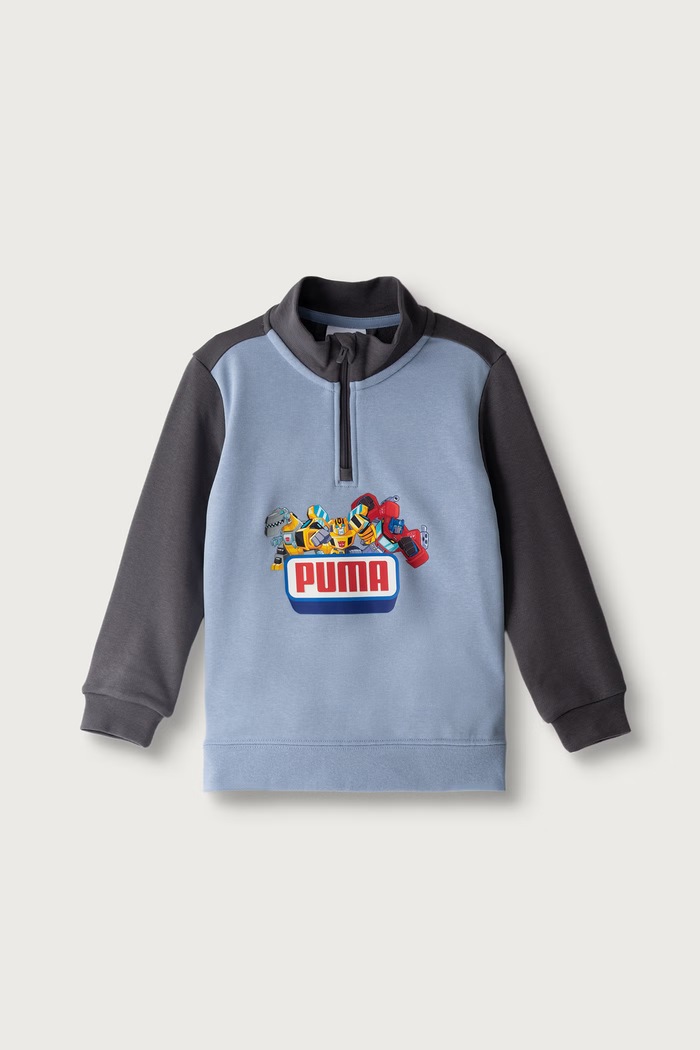 Puma Суичър за деца с памук PUMA X TRANSFORMERS Graphic Half-Zip син 637628