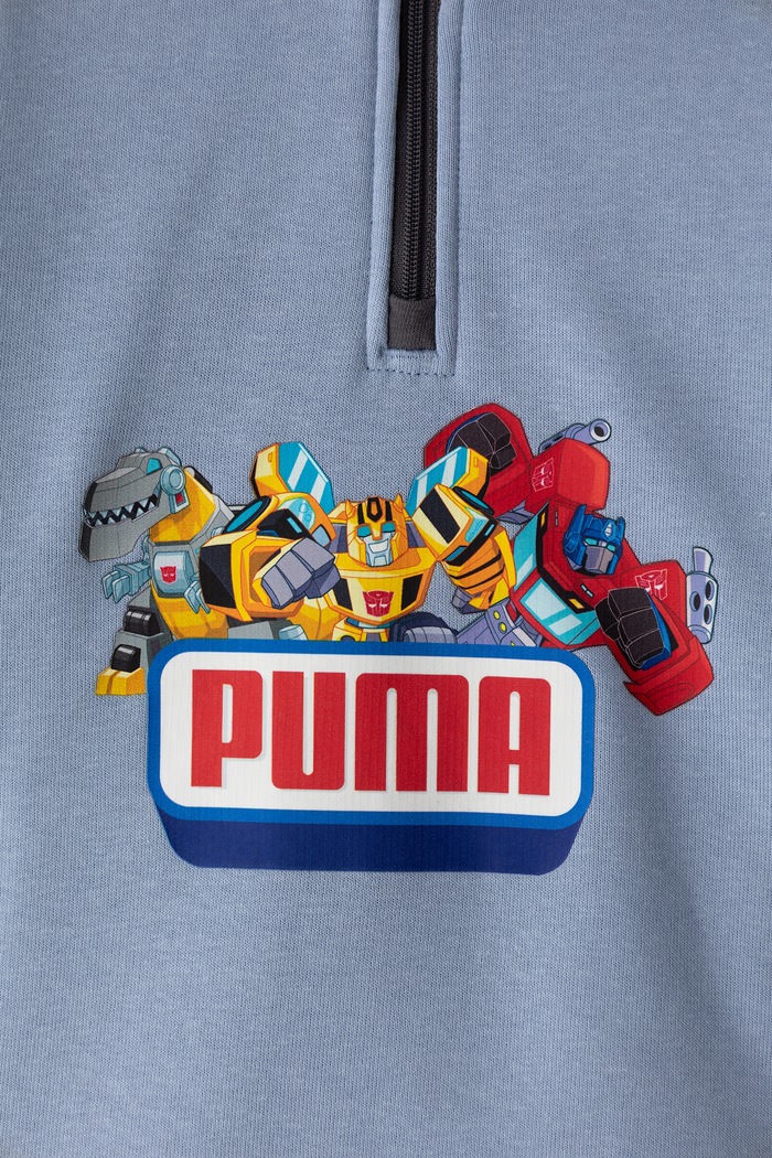 Момче Puma Суичър за деца с памук PUMA X TRANSFORMERS Graphic Half-Zip 637628 син