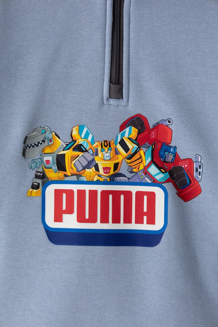 Момче Puma Суичър за деца с памук PUMA X TRANSFORMERS Graphic Half-Zip 637628 син