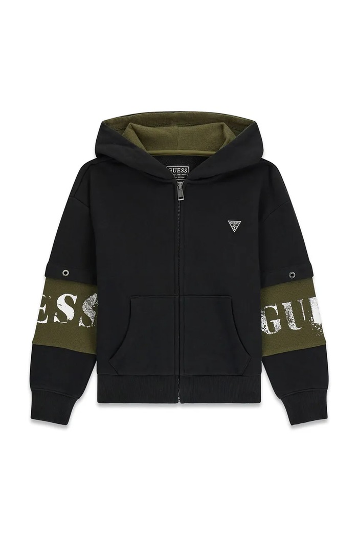 Guess Bluza rozpinana z kapturem dziecięca bawełniana czarny L6BQ17.K8045.9BY2