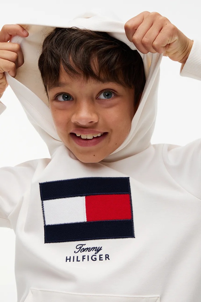 Bluza z kapturem dziecięca bawełniana z elastanem Tommy Hilfiger biały KB0KB10638.128.176.9BY2