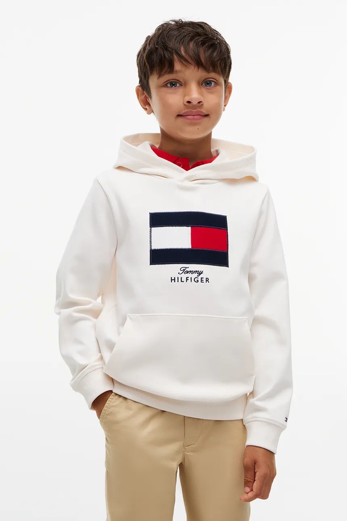Tommy Hilfiger Bluza z kapturem dziecięca bawełniana z elastanem biały KB0KB10638.98.122.9BY2
