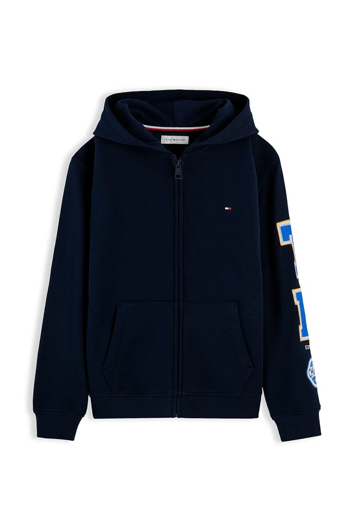 Tommy Hilfiger bluza rozpinana z kapturem dziecięca bawełniana KB0KB10632.9BY2 granatowy AW26