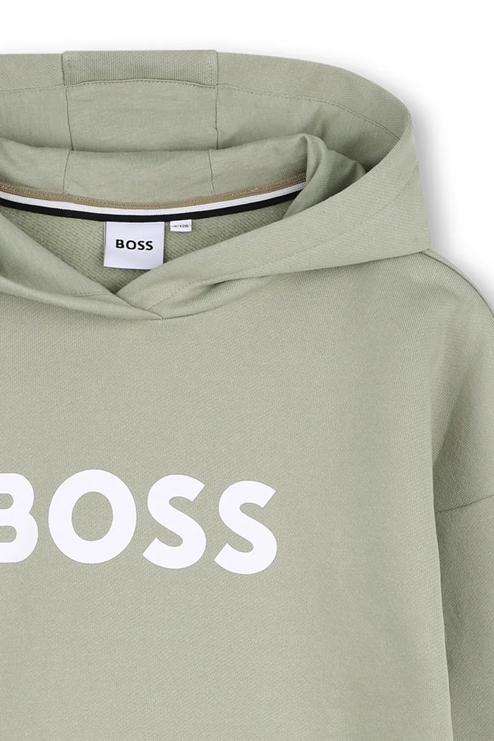 Bluza z kapturem dziecięca z bawełną BOSS J53396.114.150 zielony