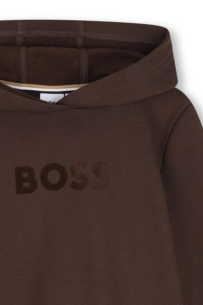 Mikina s kapucí dětská s bavlnou BOSS J53400.114.150 hnědá