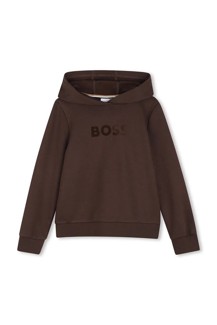 BOSS Mikina s kapucí dětská s bavlnou J53400.162.174 hnědá AW26