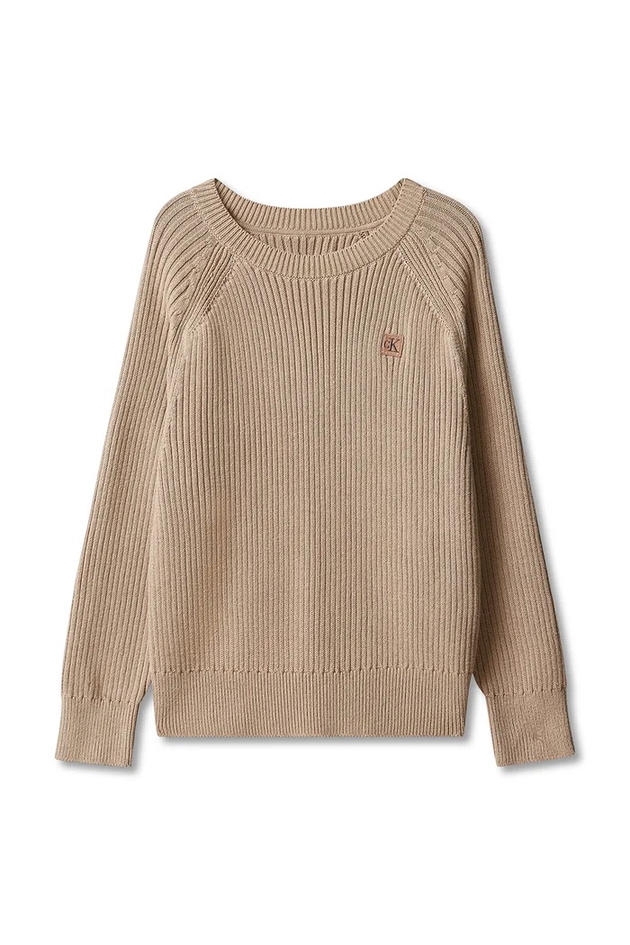Calvin Klein Jeans sweter dziecięcy bawełniany LVCKFJF01B.9BY2 beżowy AW26