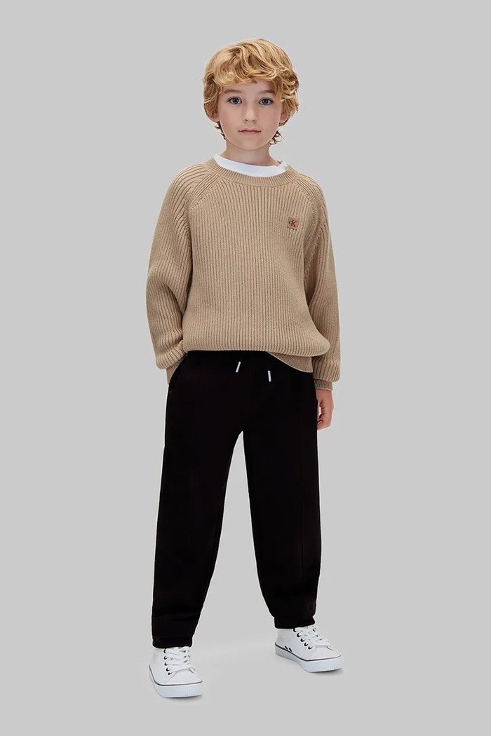 Chłopiec Calvin Klein Jeans sweter dziecięcy bawełniany LVCKFJF01B.9BY2 beżowy