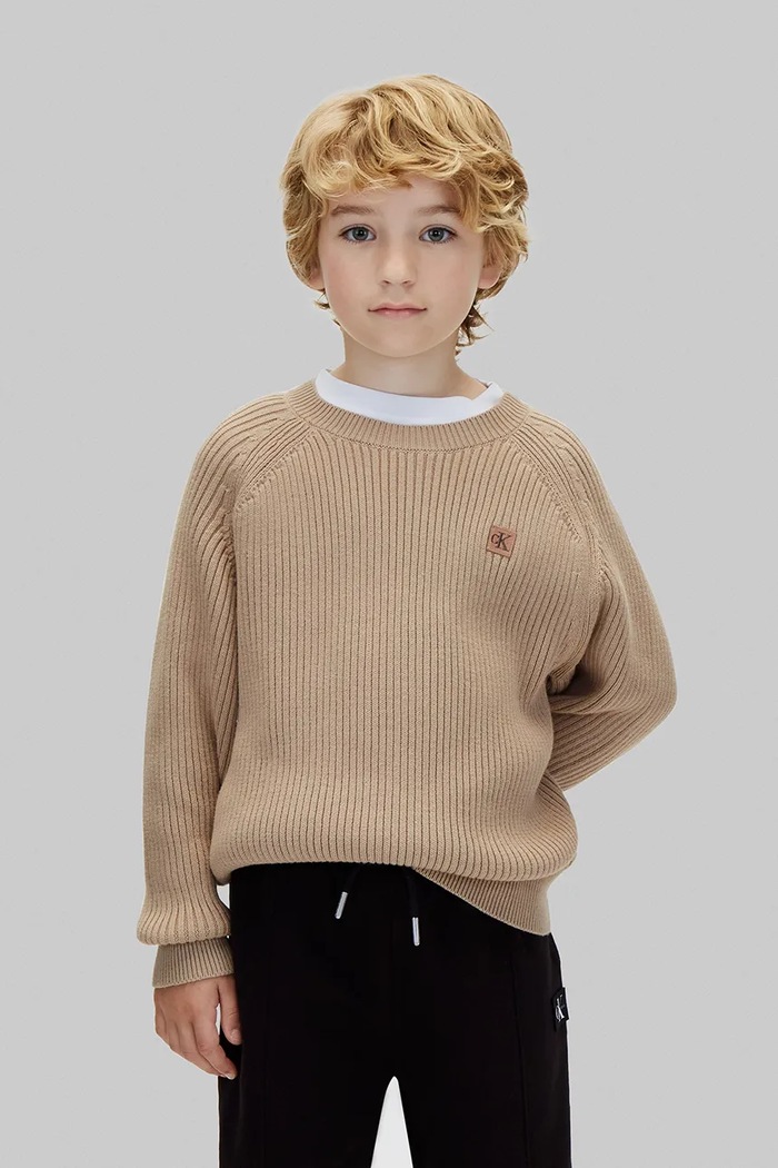 Calvin Klein Jeans sweter dziecięcy bawełniany LVCKFJF01B.9BY2 beżowy
