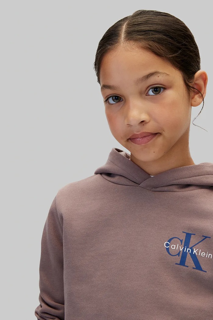 Bluza z kapturem dziecięca bawełniana Calvin Klein Jeans brązowy LVCKTJB08U.9BY2